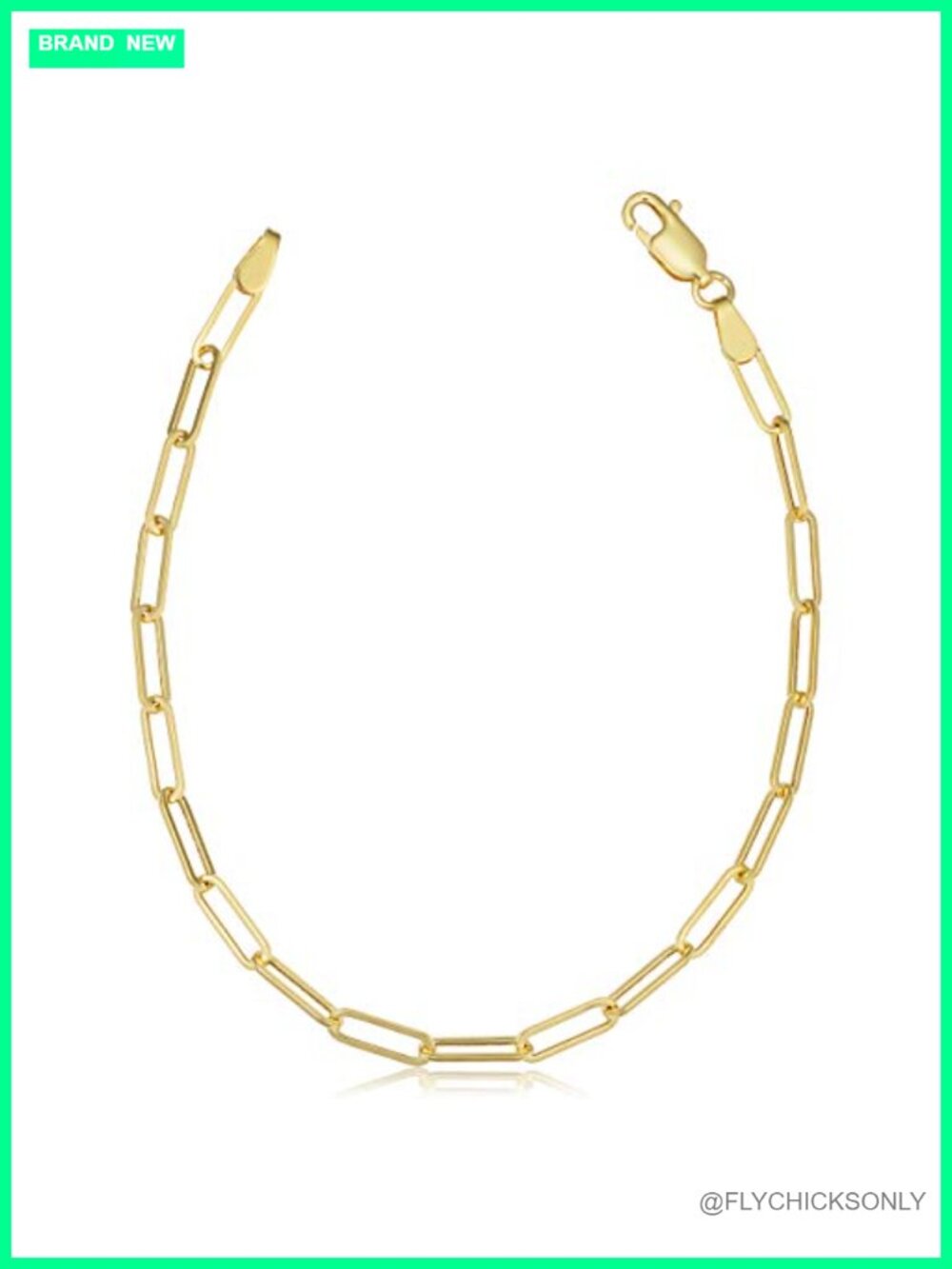 14k Gold 3.2mm Paperclip Link Chain Bracelet Lobster Clasp